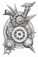 Create a tattoo combining engineering tools with Greek symbols tattoo design idea