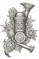 Create a tattoo combining engineering tools with Greek symbols tattoo design idea