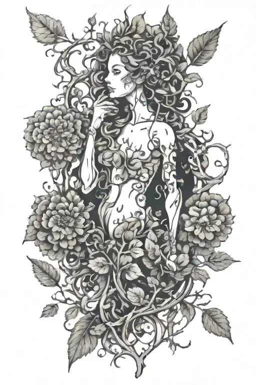 myths, dryads, nymphs, Old Slavonic motifs tattoo design idea