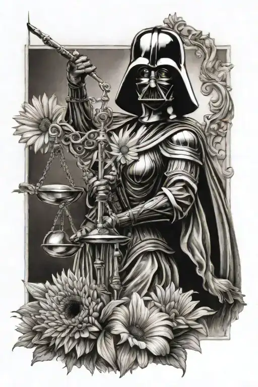 lady justice , darth vader , gerbera 11.03.08 tattoo design idea