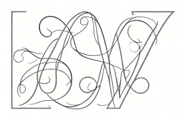 The letter K, M and A in one line like a wave pattern tattoo design idea