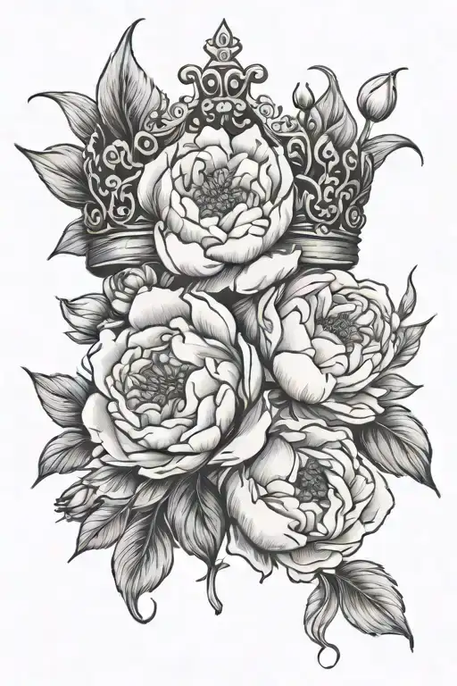 crown and peonies  tattoo design idea
