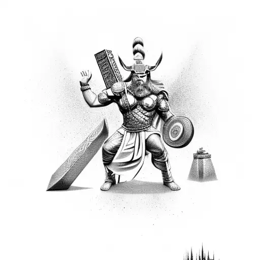 Mjölnir with odin and thor tattoo design idea