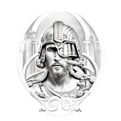 roman soldier in garden of flowers tattoo design idea