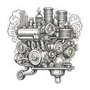 car engine in a old city skyline tattoo design idea