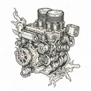 car engine in a old city skyline tattoo design idea