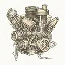 car engine in a old city skyline tattoo design idea