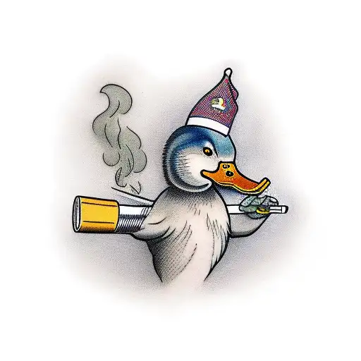 mallard holding a knife with a cigarette in its mouth tattoo design idea
