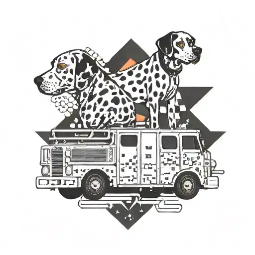 An abstract geometric design incorporating elements of a firetruck and a dalmatian, representing the client's two passions tattoo design idea