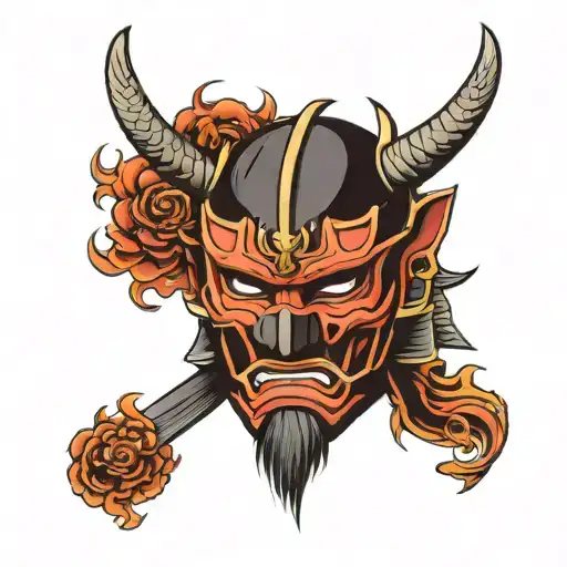 samurai mask with Japanese dragon tattoo design idea