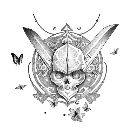sword with butterflies tattoo design idea