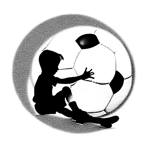 silhouette of little kid sitting with soccer ball tattoo design idea
