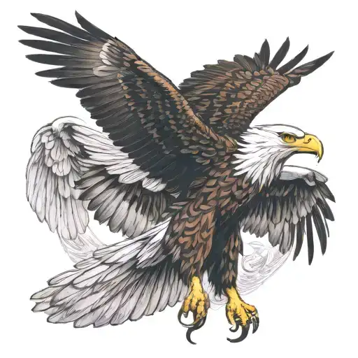 Flying eagle with claws and open wings, attacking, front view tattoo design idea