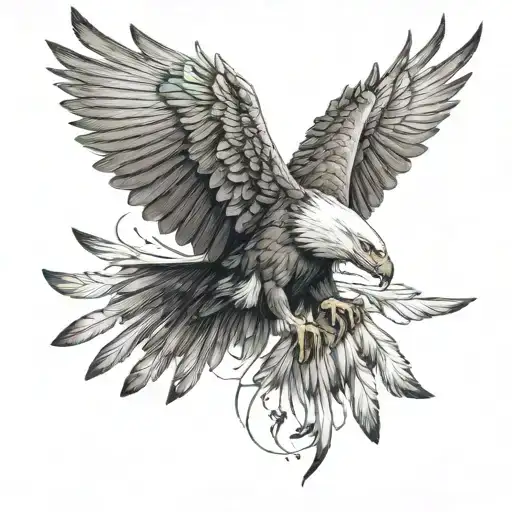 Flying eagle with claws and open wings, attacking, front view tattoo design idea