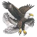 Flying eagle with claws and open wings, attacking, front view tattoo design idea