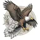 Flying eagle with claws and open wings, attacking, front view tattoo design idea
