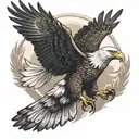 Flying eagle with claws and open wings, attacking, front view tattoo design idea