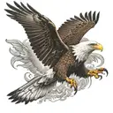 Flying eagle with claws and open wings, attacking, front view tattoo design idea