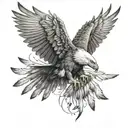 Flying eagle with claws and open wings, attacking, front view tattoo design idea
