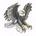 Flying eagle with claws and open wings, attacking, front view tattoo design idea