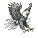 Flying eagle with claws and open wings, attacking, front view tattoo design idea