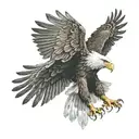 Flying eagle with claws and open wings, attacking, front view tattoo design idea