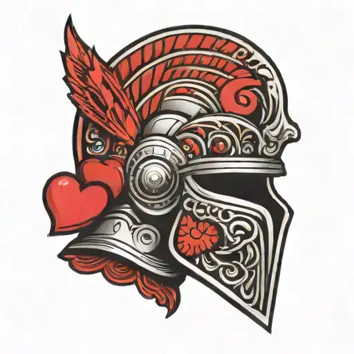 Sparta style helmet with heart in the background tattoo design idea