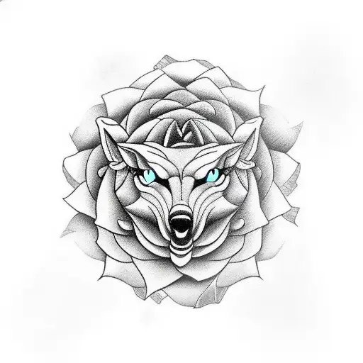 Rose clock wolf pyramids tattoo design idea
