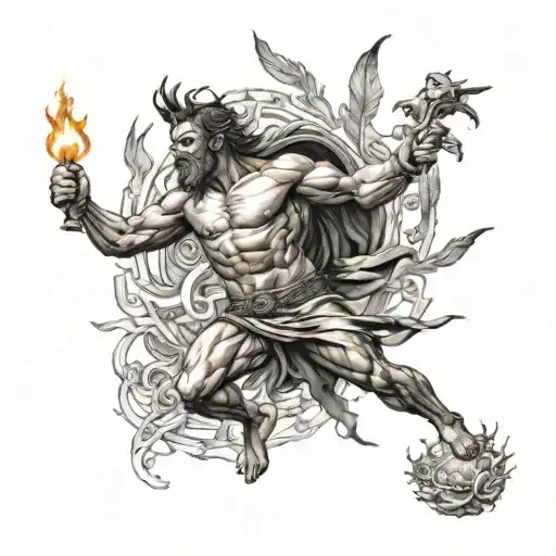 The Greek God Prometheus bringing fire to mankind tattoo design idea