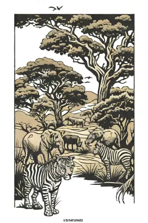 safari scene with animals tattoo design idea