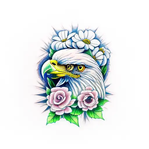 flowers and eagle and bear tattoo design idea
