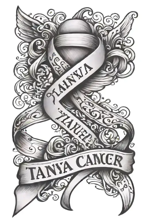 breast cancer ribbon with the name Tanya. along with a quote that says "suvior, figher, angel". Made for the forearm  tattoo design idea