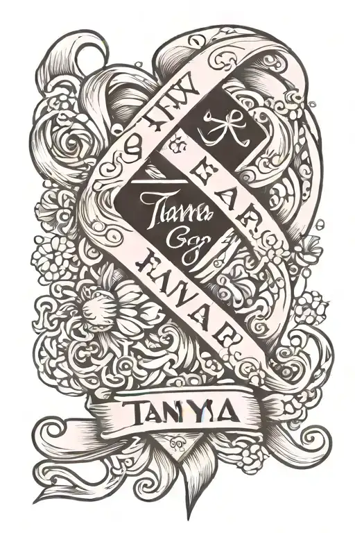 breast cancer ribbon with the name Tanya. along with a quote that says "suvior, figher, angel". Made for the forearm  tattoo design idea