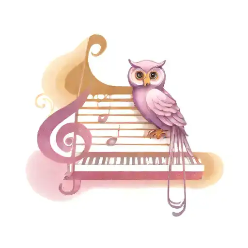 sugar owl, piano keys, music notes floating, treble clef tattoo design idea