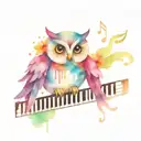 sugar owl, piano keys, music notes floating, treble clef tattoo design idea