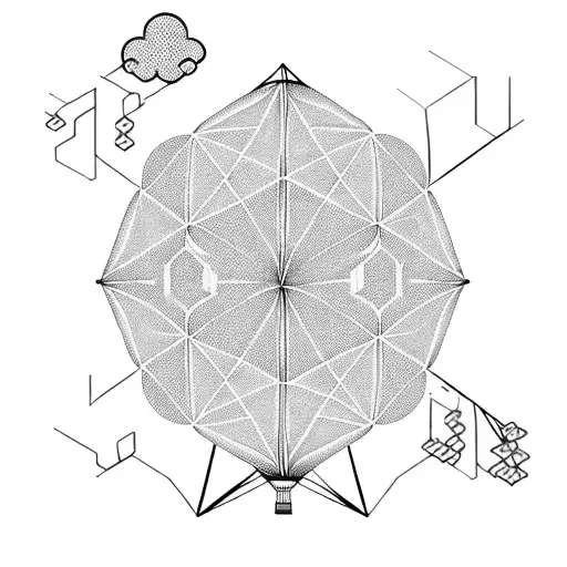 hot air balloon divided in 3 sections with hexagonal elements tattoo design idea