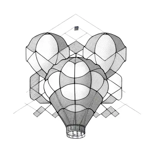 hot air balloon split in 3 parts with hexagons tattoo design idea