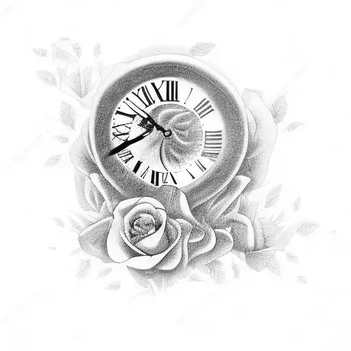 clocks roses dove rising sun scrolls tattoo design idea