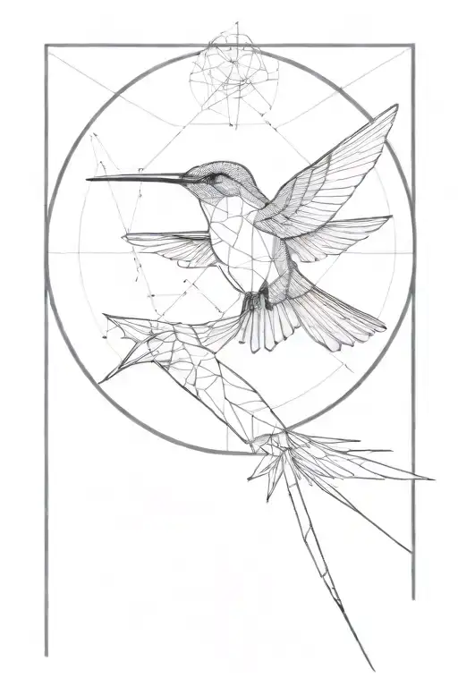 Leonardo Da vinci hummingbird anatomy, with lots of lines, geometric, planet, minimalistic, circles  tattoo design idea