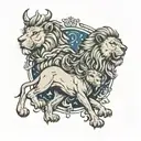 lion and taurus protecting pisces tattoo design idea