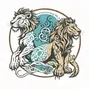 lion and taurus protecting pisces tattoo design idea