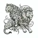 lion and taurus protecting pisces tattoo design idea