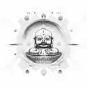 Celestial black hole with a mirage of Budha and latin for Memento Mori tattoo design idea