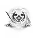 Celestial black hole with a mirage of Budha and latin for Memento Mori tattoo design idea