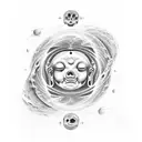 Celestial black hole with a mirage of Budha and latin for Memento Mori tattoo design idea