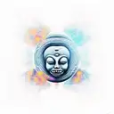 Celestial black hole with a mirage of Budha and the text Memento Mori tattoo design idea