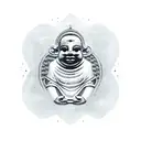 Celestial black hole with a mirage of Budha and the text Memento Mori tattoo design idea
