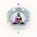 Celestial black hole with a mirage of Budha and latin for Memento Mori tattoo design idea