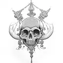 chandelier with skulls and goth tattoo design idea