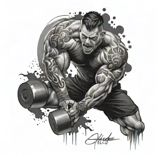 Generate motivational images of individuals engaged in intense workout routines, highlighting their determination. tattoo design idea